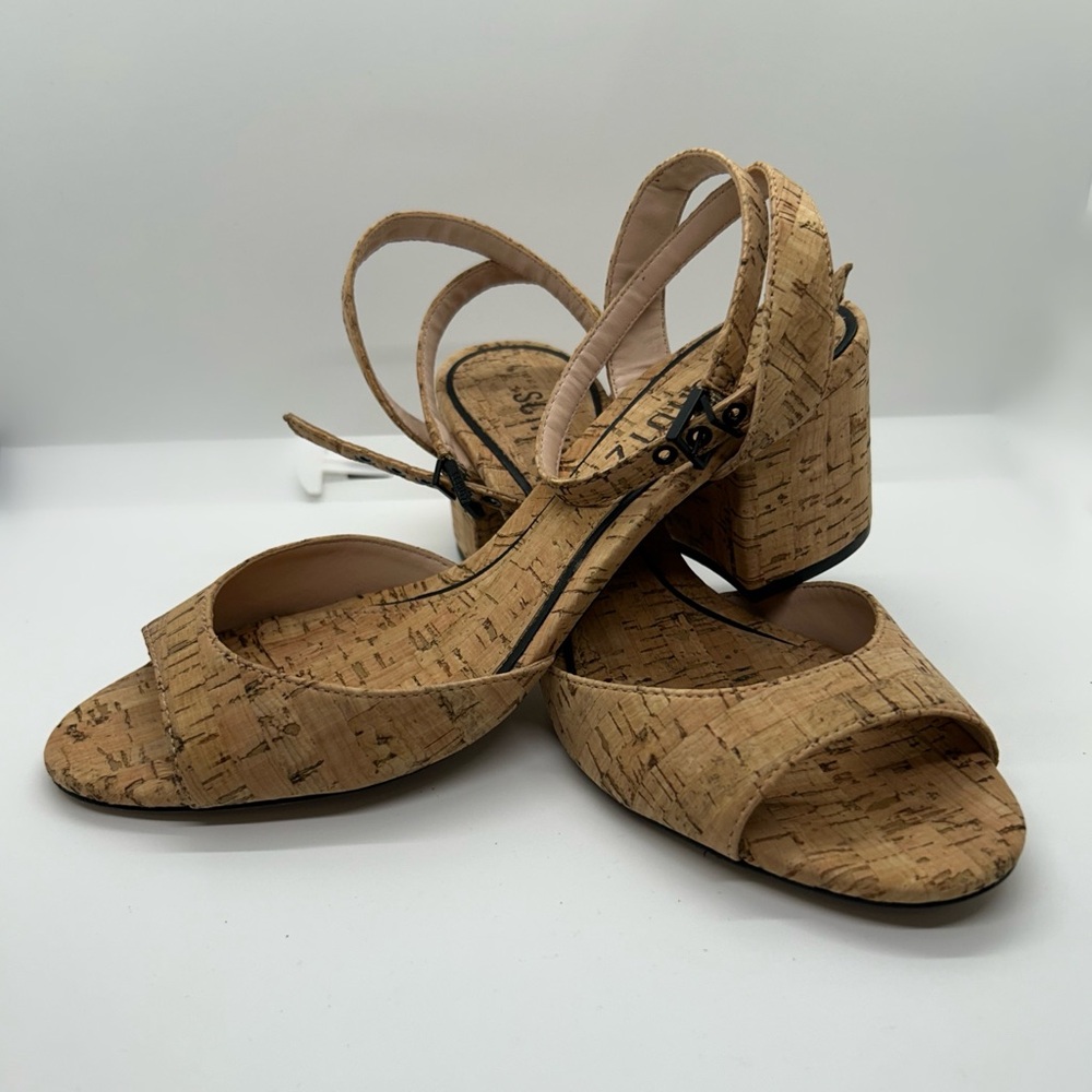 Schutz Cork Ankle Strap Open Toe Block Heel Sandal